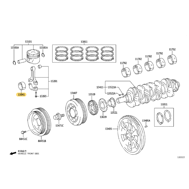 Main bearing bush (no. 2) for Toyota Land Cruiser J15 Engine code (1GDFTV, 2.8 diesel) - Original Toyota Land Cruiser