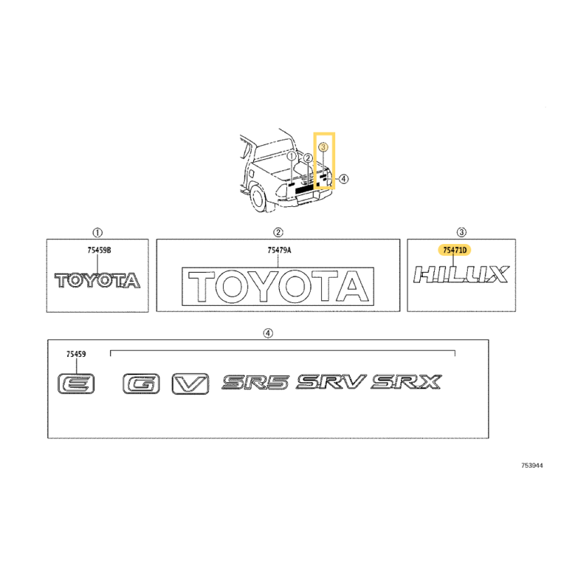 Copia di Emblema TOYOTA, portellone posteriore, per Toyota Hilux Revo - Originale Toyota Land Cruiser