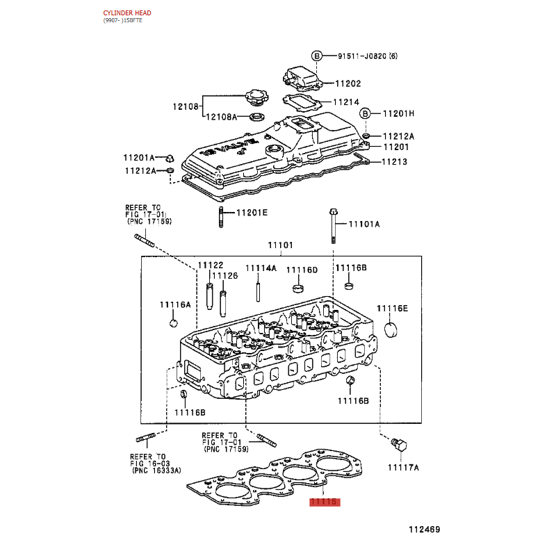 Head gasket, thickness T 1.40 mm, (Engine code 15BF/15BFT), For Toyota Dyna 200 - Original Toyota Land Cruiser