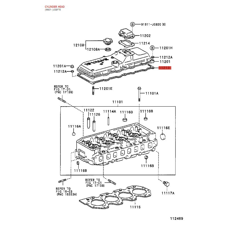 Junta tapa balancines, (Codigo motor 15BF/15BFT), Para  Toyota dyna 200  - Original Toyota Land Cruiser