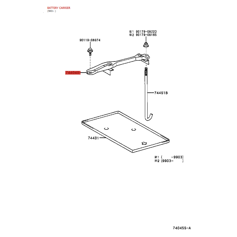 copy of Asta, supporto batteria (220mm), per Toyota Land Cruiser J10 - Originale Toyota Land Cruiser