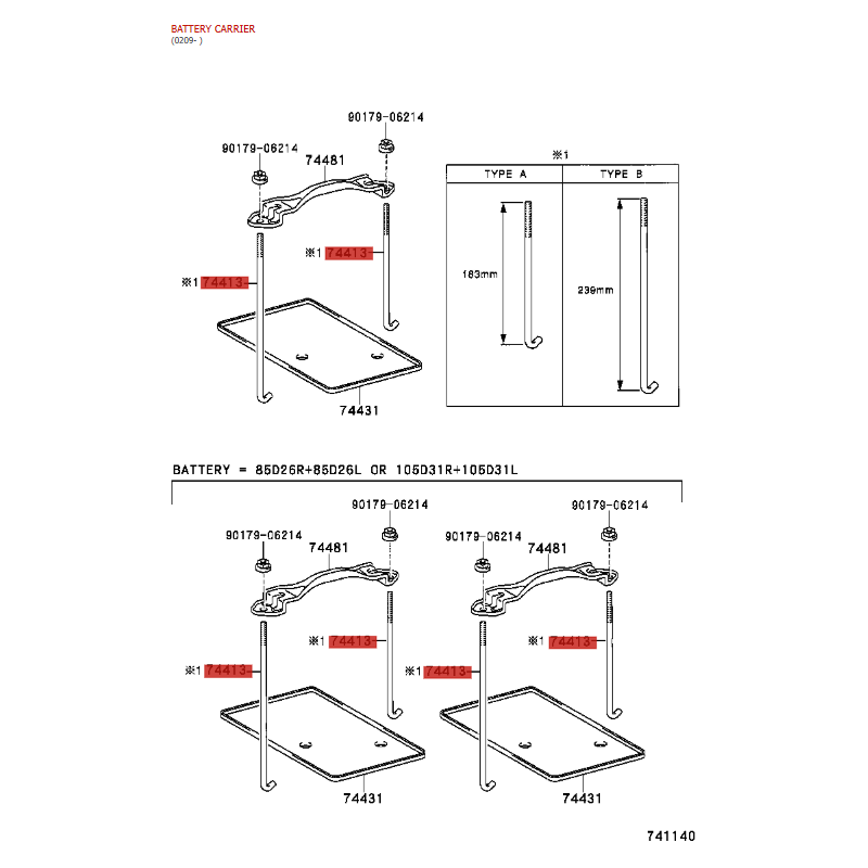 copy of Barra, supporto batteria (239 mm), per Toyota Land Cruiser J12 /15/ FJ Cruiser - Originale Toyota Land Cruiser