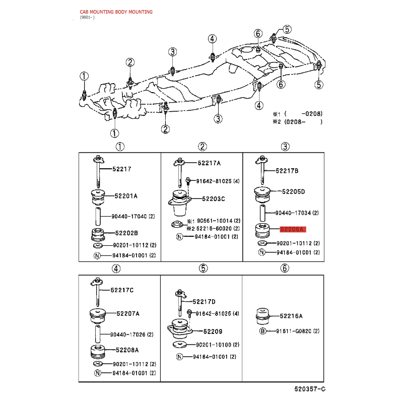 Silentblock carroceria nº 3 inferior, para Toyota Land Cruiser J10 - Original Toyota Land Cruiser