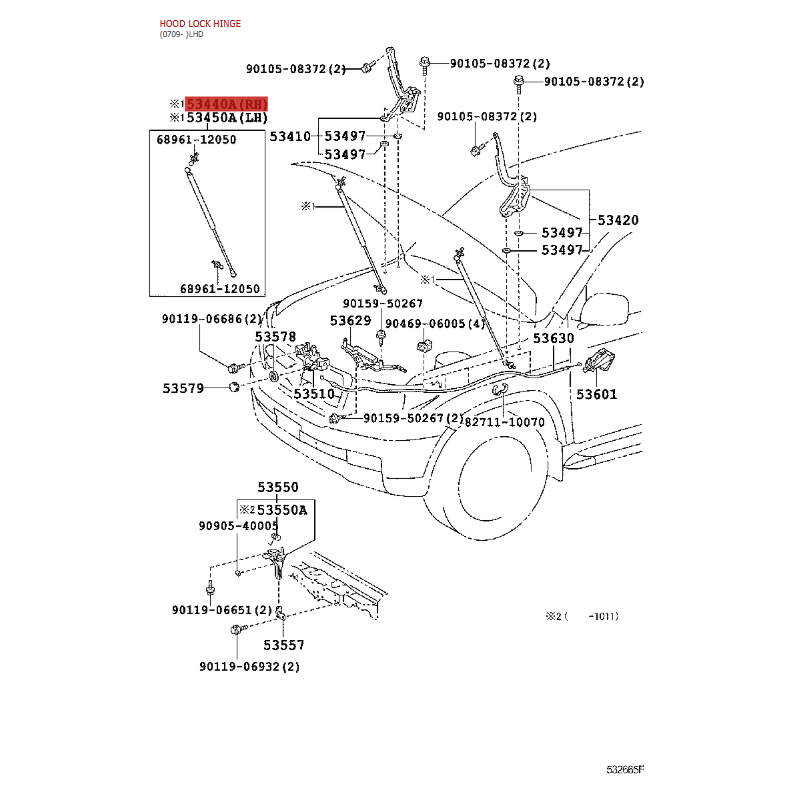Amortecedor do capô dianteiro Direito, para Toyota Land Cruiser J20 - Original Toyota Land Cruiser