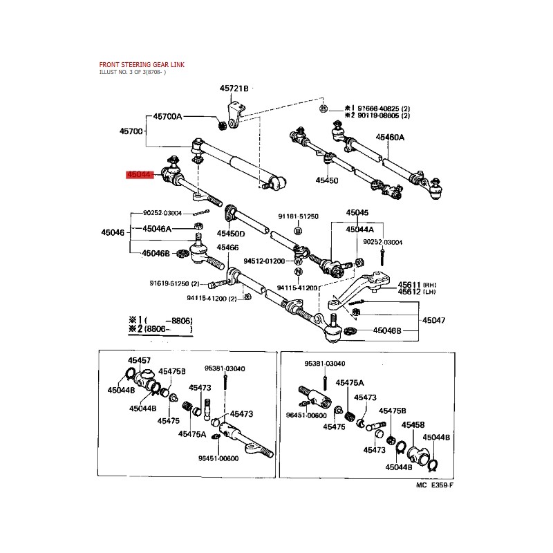 Rótula de barra de dirección trasera derecha de reenvío para Toyota Land Cruiser J7 (1990-1999) - Original Toyota Land Cruiser