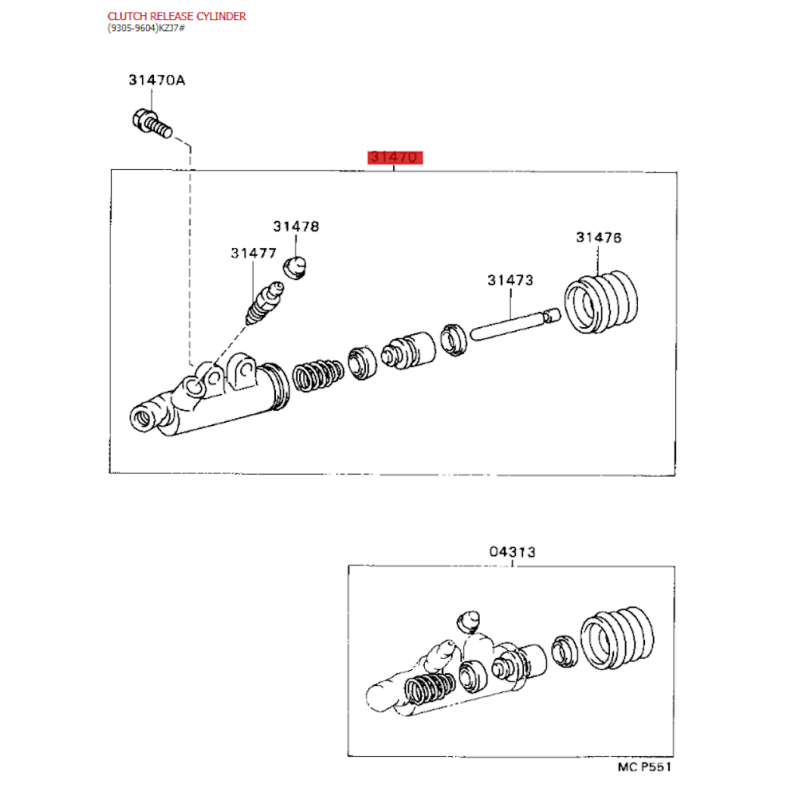 Bombín o receptor de embrague (motor 1KZT) para Toyota Land Cruiser J7/4Runner - Original Toyota Land Cruiser