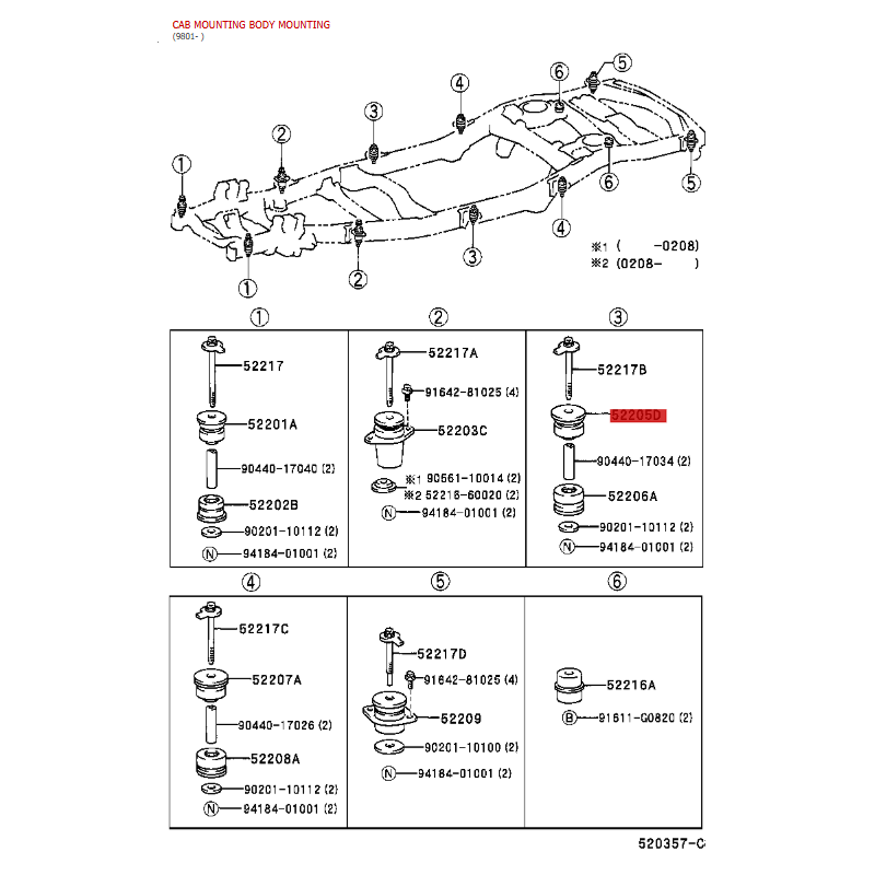 Silentblock de carrocería n.º 3 superior para Toyota Land Cruiser J10 - Original Toyota Land Cruiser
