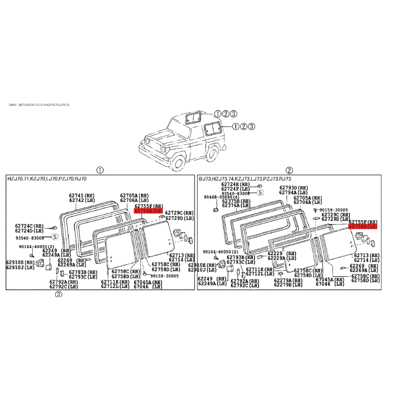 copy of Schiebefensterdichtung für das rechte hintere Fenster (Serie 70), Für Toyota Land Cruiser J7 - Original Toyota Land Crui