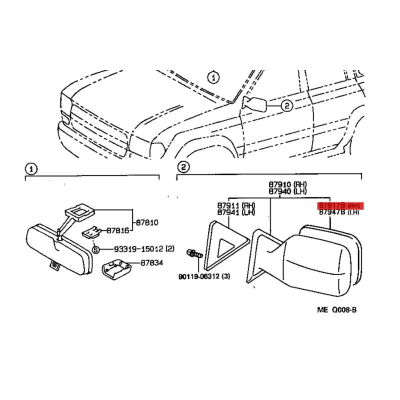 Espelho ou vidro retrovisor direito, Para Toyota Land Cruiser J8 - Original Toyota Land Cruiser