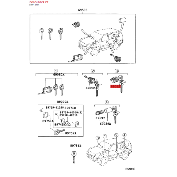 Kopie des Zündschlosses, für Toyota Land...