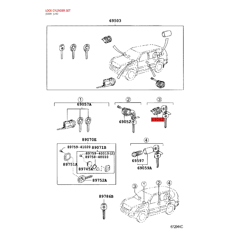Copia del blocchetto di accensione, Per Toyota Land Cruiser J12 - Originale Toyota Land Cruiser