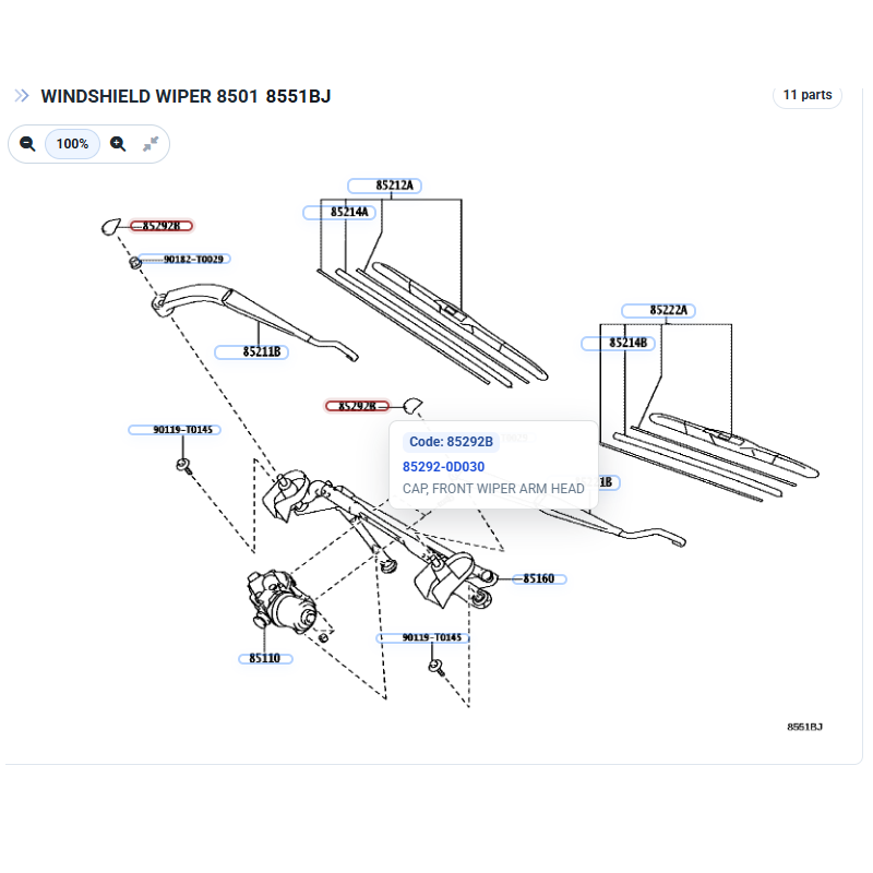 copy of Cap or plug, front wiper arm, for Toyota Land Cruiser J8 - Original Toyota Land Cruiser