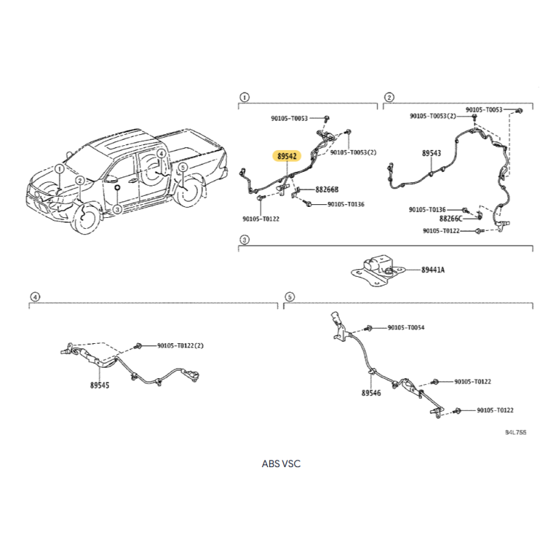 Vordere rechte ABS-Verkabelung (nach 08/2024), für Toyota Hilux Revo - Original Toyota Land Cruiser