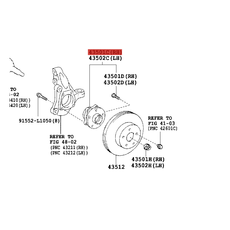 Boccola anteriore completa destra o sinistra, per Toyota PRIUS / LEXUS CT200H - Originale Toyota Land Cruiser