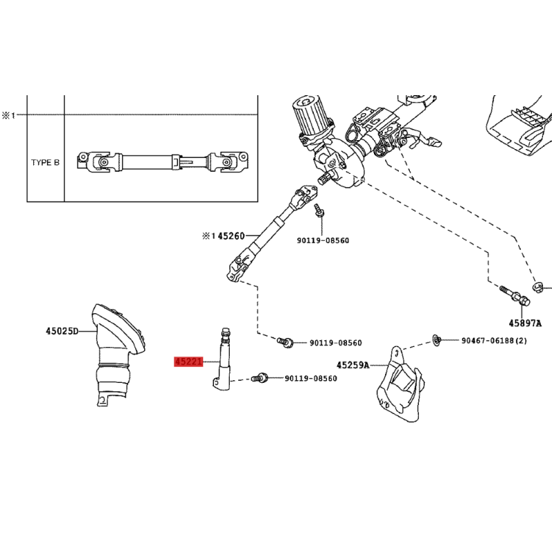 Intermediate steering shaft assembly, for Toyota Prius / Lexus CT200H - Original Toyota Land Cruiser