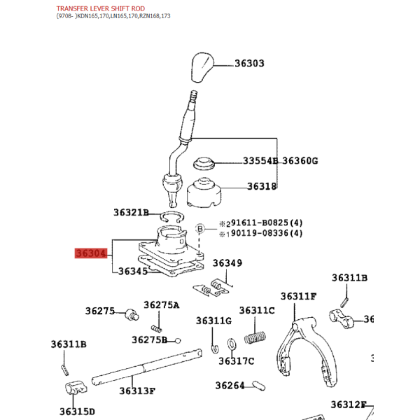 Transfer case lever support for Toyota Land...