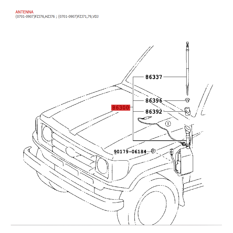 Antenna radio completa manuale, Per Toyota Land Cruiser J7 (HZJ dal 2007 al 2009), - Originale Toyota Land Cruiser