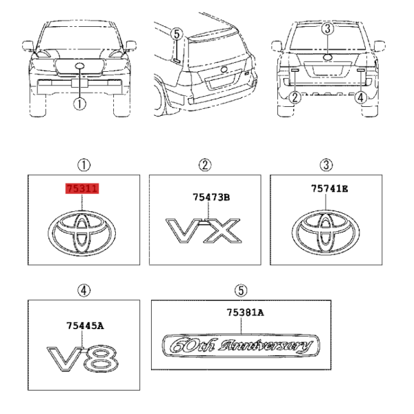 Logo "V8" portellone posteriore Per Toyota Land...
