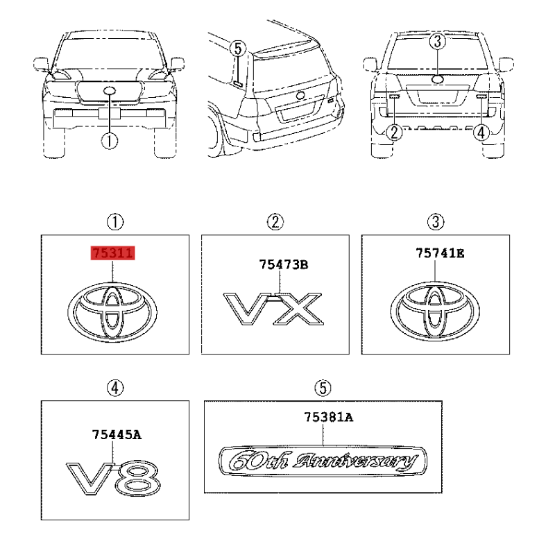 Logo "V8" tailgate For Toyota Land Cruiser J20 - Genuine Toyota Land Cruiser