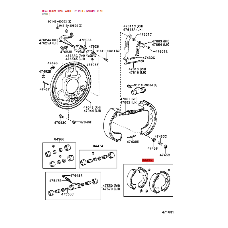 Kit de 4 zapatas de freno posterior (Mark NBK LN508) para Toyota Land Cruiser J7 (HZJ71/74/78/79) - Original Toyota Land Cruiser