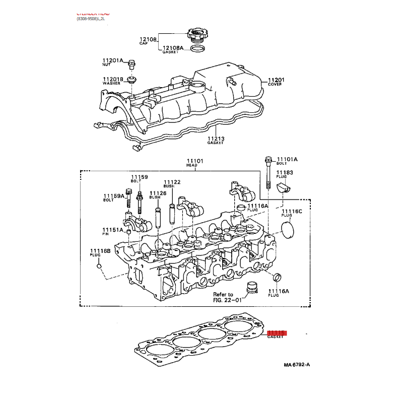 Joint de culasse (moteur diesel 2L), Pour Toyota Land Cruiser J7 /hilux /Dyna - Original Toyota Land Cruiser