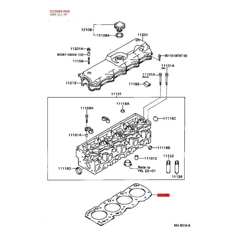 Zylinderkopfdichtung (mark B / Dieselmotor 2L /2LT), Für Toyota Land Cruiser J7 /Hilux /Dyna100 - Original Toyota Land Cruiser