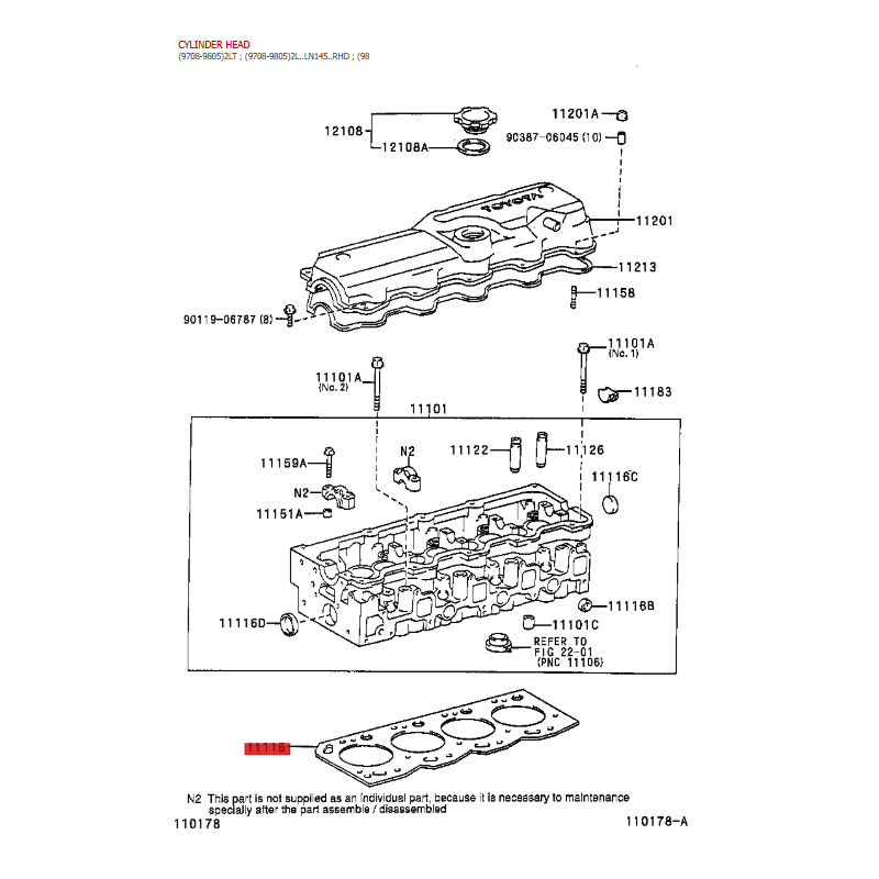 Joint de culasse (mark B / moteur diesel 2L /2LT), Pour Toyota Land Cruiser J7 /hilux /Dyna100 - Original Toyota Land Cruiser