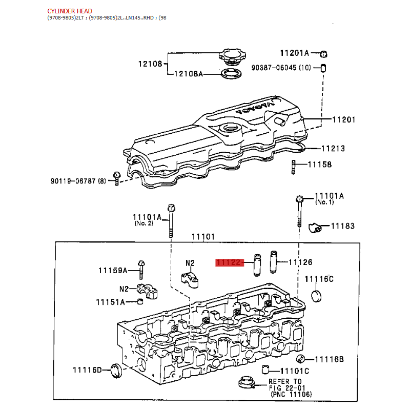 Guía de válvula estándar (motor 1HDT/1HZ/2L/2LT) para Toyota Land Cruiser J7/8/Hilux/Dyna - Original Toyota Land Cruiser