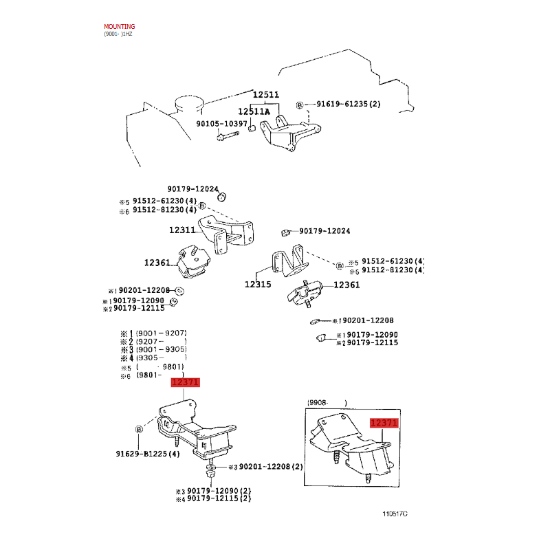 Silentblock oder Getriebelager (Motor 1HZ) für Toyota Land Cruiser J7 - Original Toyota Land Cruiser