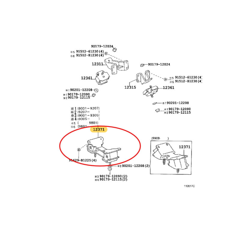 Suporte ou coxim do motor traseiro (motor 1HZ), para Toyota Land Cruiser J7 (HZJ78/79) - Original Toyota Land Cruiser