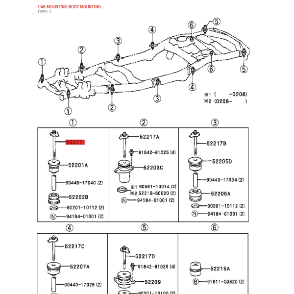 Body silentblock bolt No.1, for Toyota Land...