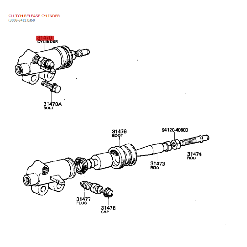 Cilindro secondario o ricevitore della frizione (diametro 23,81mm / motore 3B) per Toyota Land Cruiser J6 / 7 - TERRAIN-TAMER