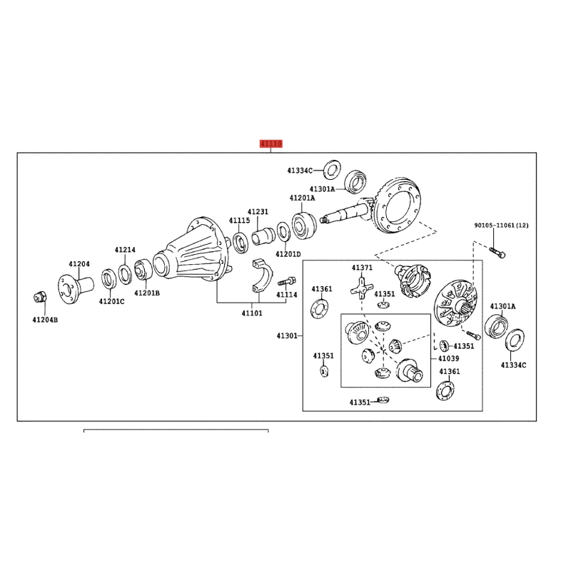 Differenziale posteriore completo NUOVO (43/11 senza blocco) per Toyota Land Cruiser J15/FJ - Originale Toyota Land Cruiser