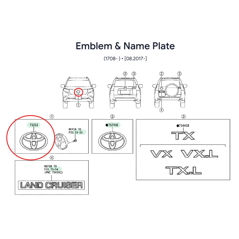Emblema grade Toyota Land Cruiser J15 (de 2017 a 2024) - Original Toyota Land Cruiser