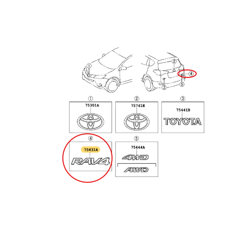 Emblema portellone posteriore (cromato), per Toyota RAV4 (dal 10/2015 al 10/2018) - Originale Toyota Land Cruiser