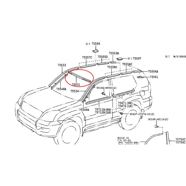 Moulure supérieure pare-brise avant, Toyota...