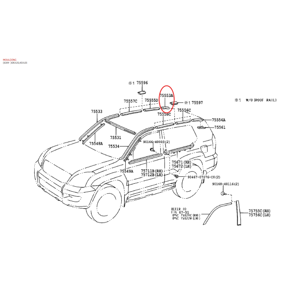 Moldura techo trasera derecha (RH), para Toyota...