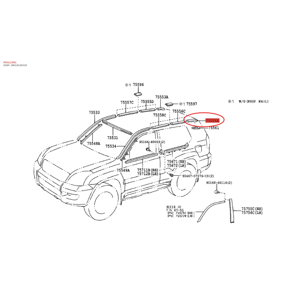 Rear roof molding left-hand (LH), for Toyota...