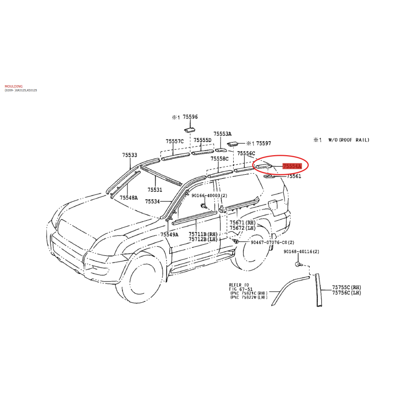 Rear roof molding left-hand (LH), for Toyota Land Cruiser J12 - Original Toyota Land Cruiser