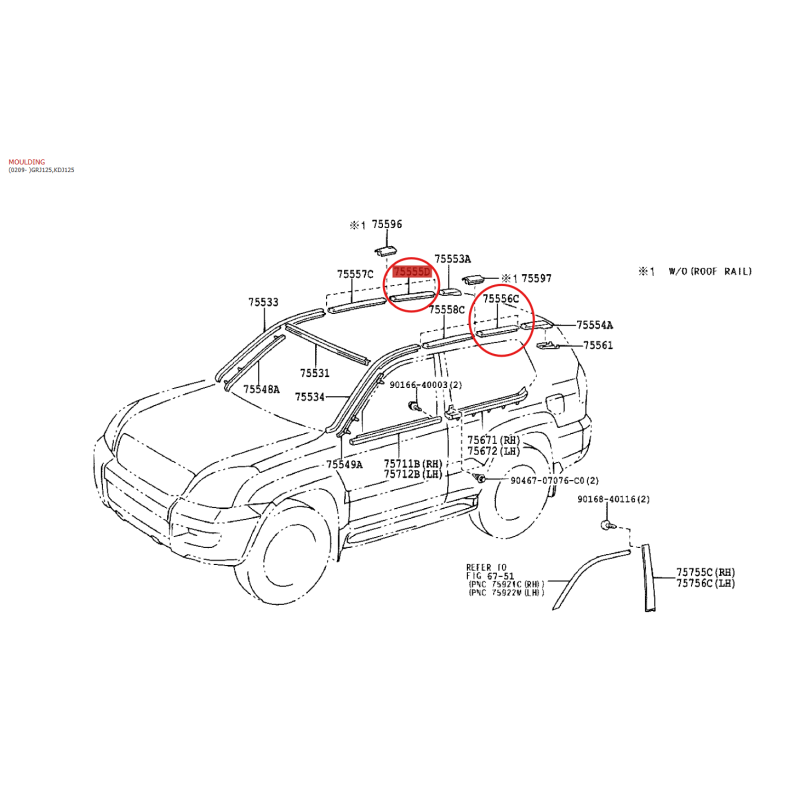 Moldura central de teto Toyota Land Cruiser J12 - Original Toyota Land Cruiser