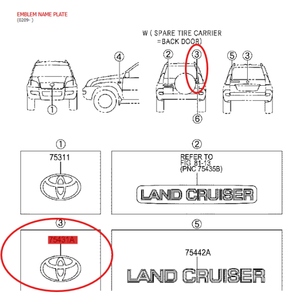 Emblema porton trasero, para Toyota land...