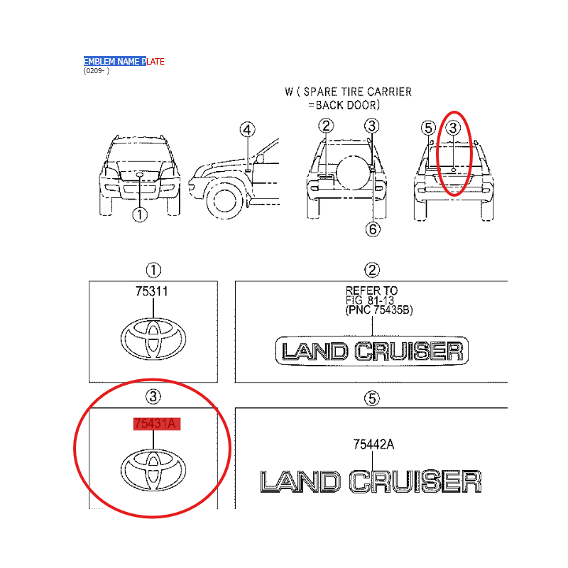 Emblema porta-malas (roda sob o piso), para Toyota Land Cruiser J12 - Original Toyota Land Cruiser