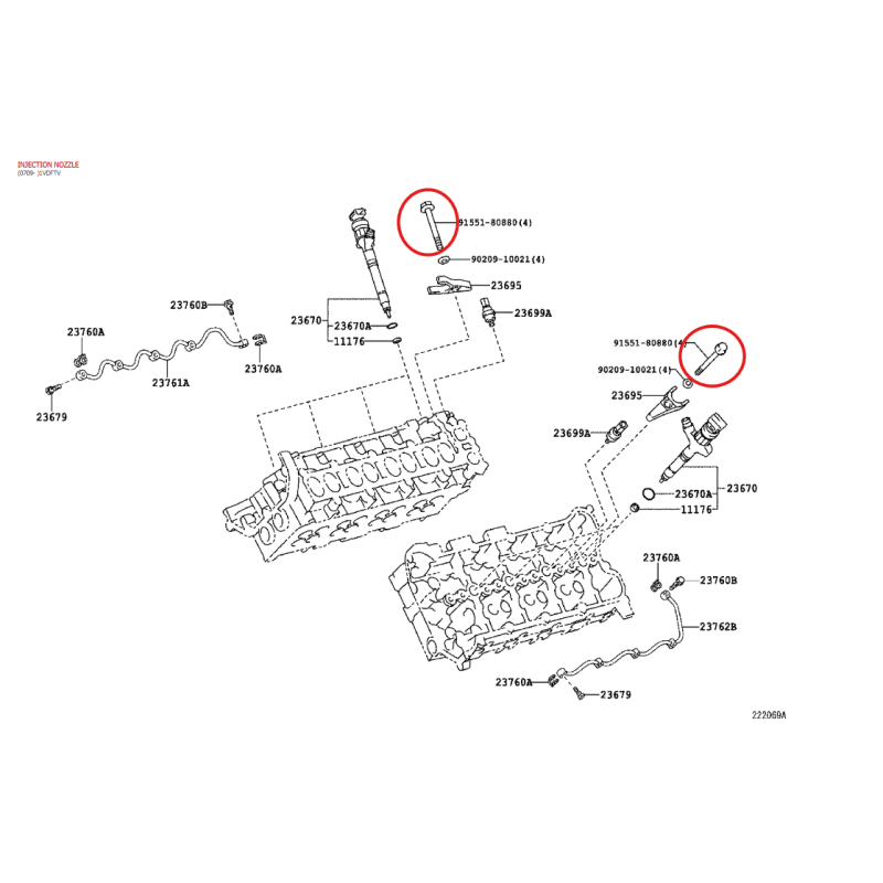 Parafuso de fixação do injetor (motor 1VDFTV), para Toyota Land Cruiser J20 - Original Toyota Land Cruiser